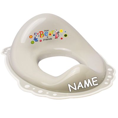 Bieco Anti-Slip Toilet Training Seat with Backrest, Light Gray Animals, Personalized Name