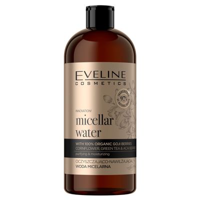 Eveline Cosmetics Organic Gold Cleansing & Hydrating Micellar Water with Goji Berries, Cornflower & Green Tea, 500 mL