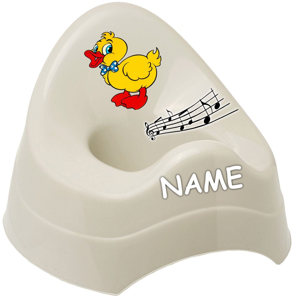 Bieco Melody Baby Potty with Sound, Duck, Light Gray, Personalized Name
