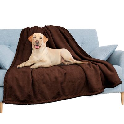 PAVILIA Waterproof Blanket for Couch, Sofa | Waterproof Dog Blanket for Large Dogs, Puppies, Cats | Plush, Soft, Warm Sherpa Pet Blanket and Bed Throw, Brown, 60 x 80 in