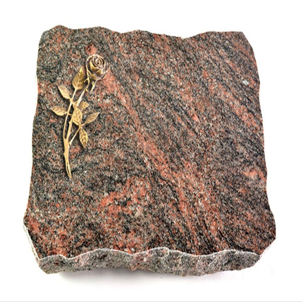 Wilhelmy Grabmale Pure Grave Marker, 40 x 30 x 5 cm, Polished Himalayan Granite, incl. Engraving (Bronze Rose Ornament 6)