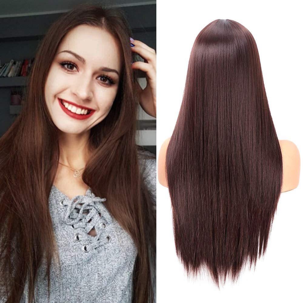 24-Inch Long Straight Brown Lace Front Wig for Women