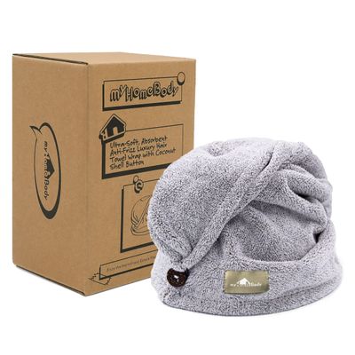 myHomeBody Hair Towel Wrap, Luxurious, Gray