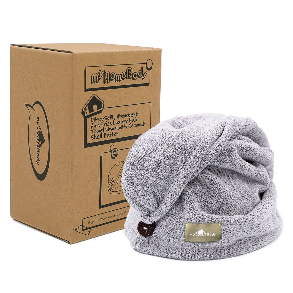 myHomeBody Hair Towel Wrap, Luxurious, Gray