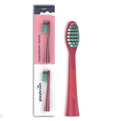 Playbrush Smart One Replacement Brush Heads with InterDent+ Indicator Bristles, 2 Count, Coral