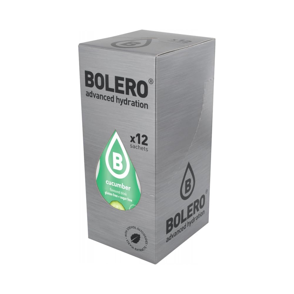 Bolero Advanced Hydration Instant Drink Powder, Cucumber, 12-Pack with Stevia - Sugar-Free - for Athletes