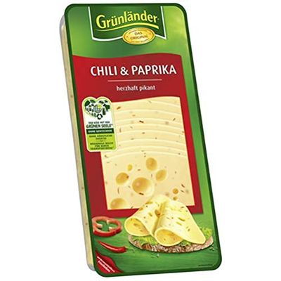 Grünländer Chili & Paprika Savory and Spicy Semi-Hard Cheese, 48% Fat in Dry Matter, 500 g