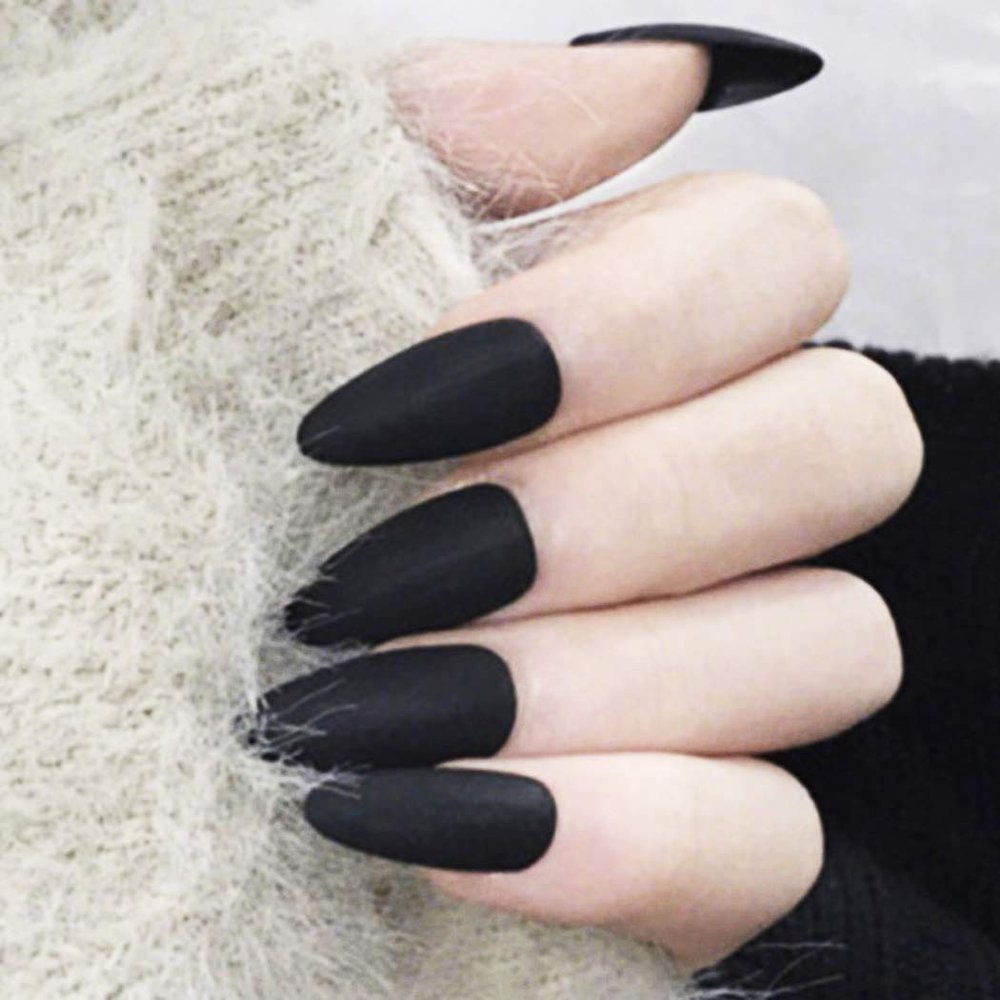Fairvir Matte Black Full-Coverage Acrylic Artificial Nails, 24 Pieces