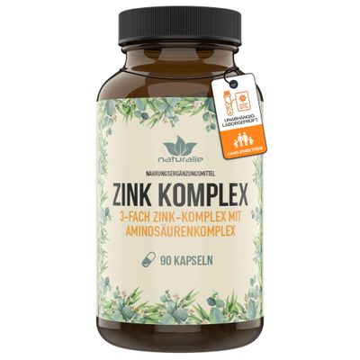 naturalie Zinc 3-Way Complex with L-Histidine and 10 Other Amino Acids | 90 Capsules | 25 mg High-Dose, Bioavailable | Laboratory-Tested Without Unnecessary Additives | BPA-Free Amber Glass