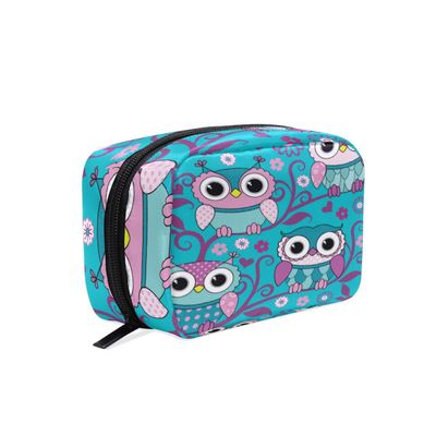 Mnsruu Makeup Bags, Pink Owls on a Tree Travel Cosmetic Bag, Brush Pouch for Women and Girls