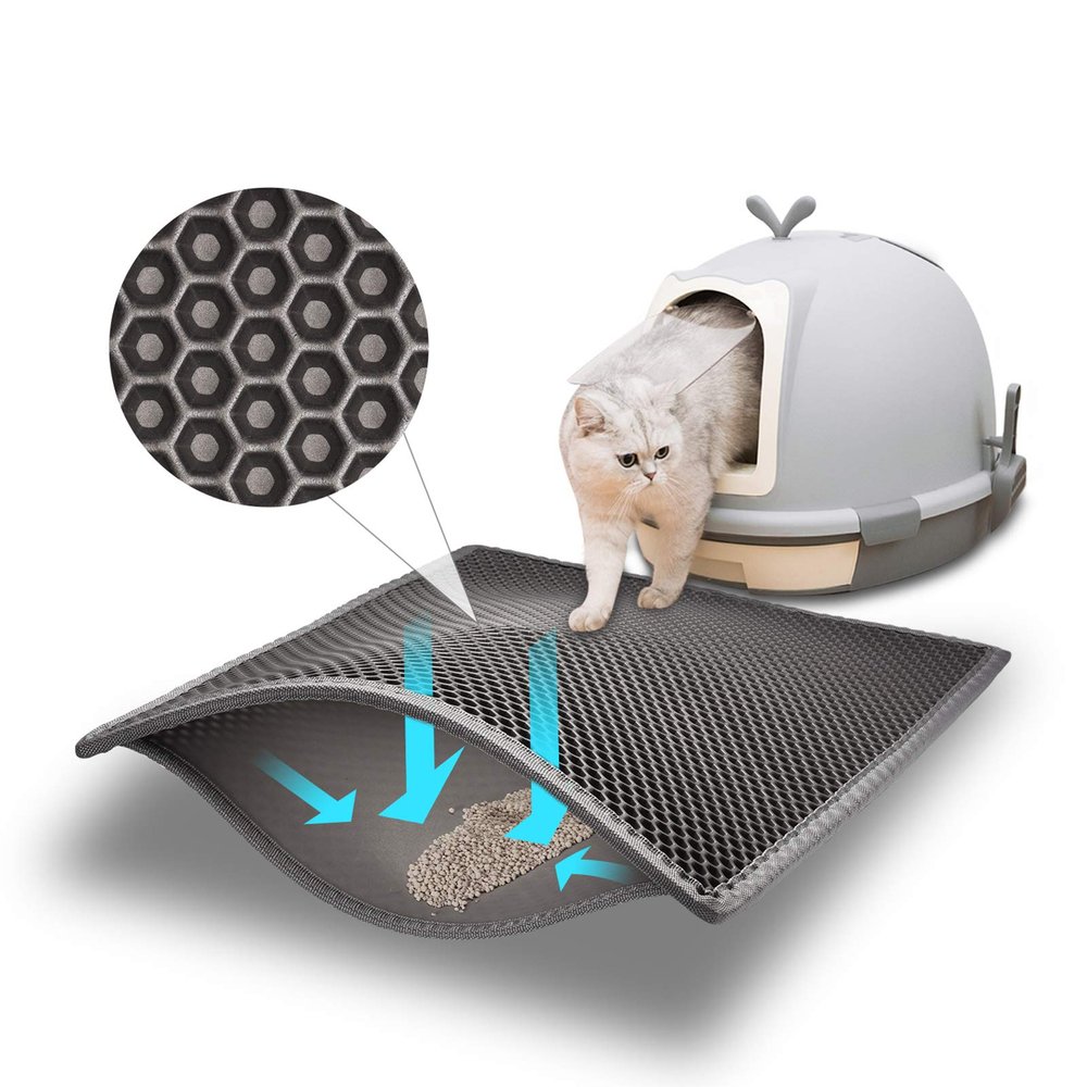 Pieviev Cat Litter Mat, Waterproof Litter Tray Liner, 61 x 38 cm, Gray