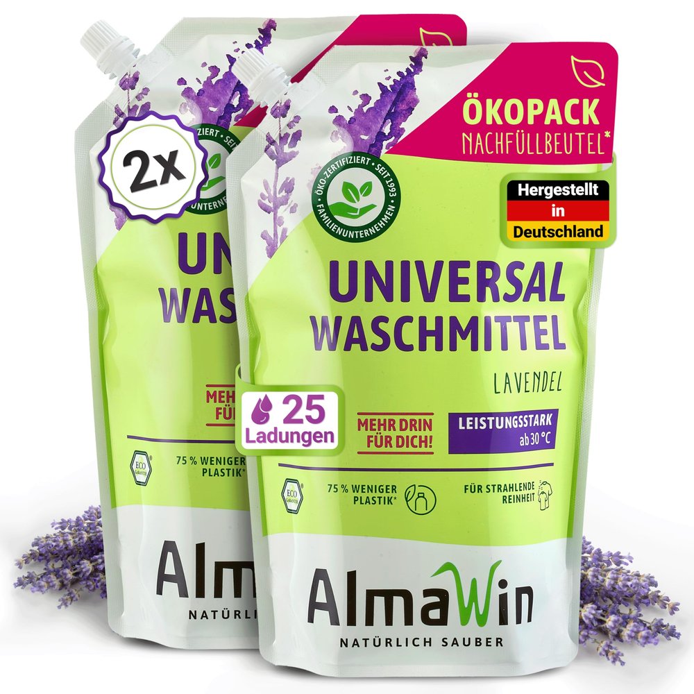 AlmaWin Universal Liquid Laundry Detergent, Lavender, 2 x 1.5 L, 50 Loads