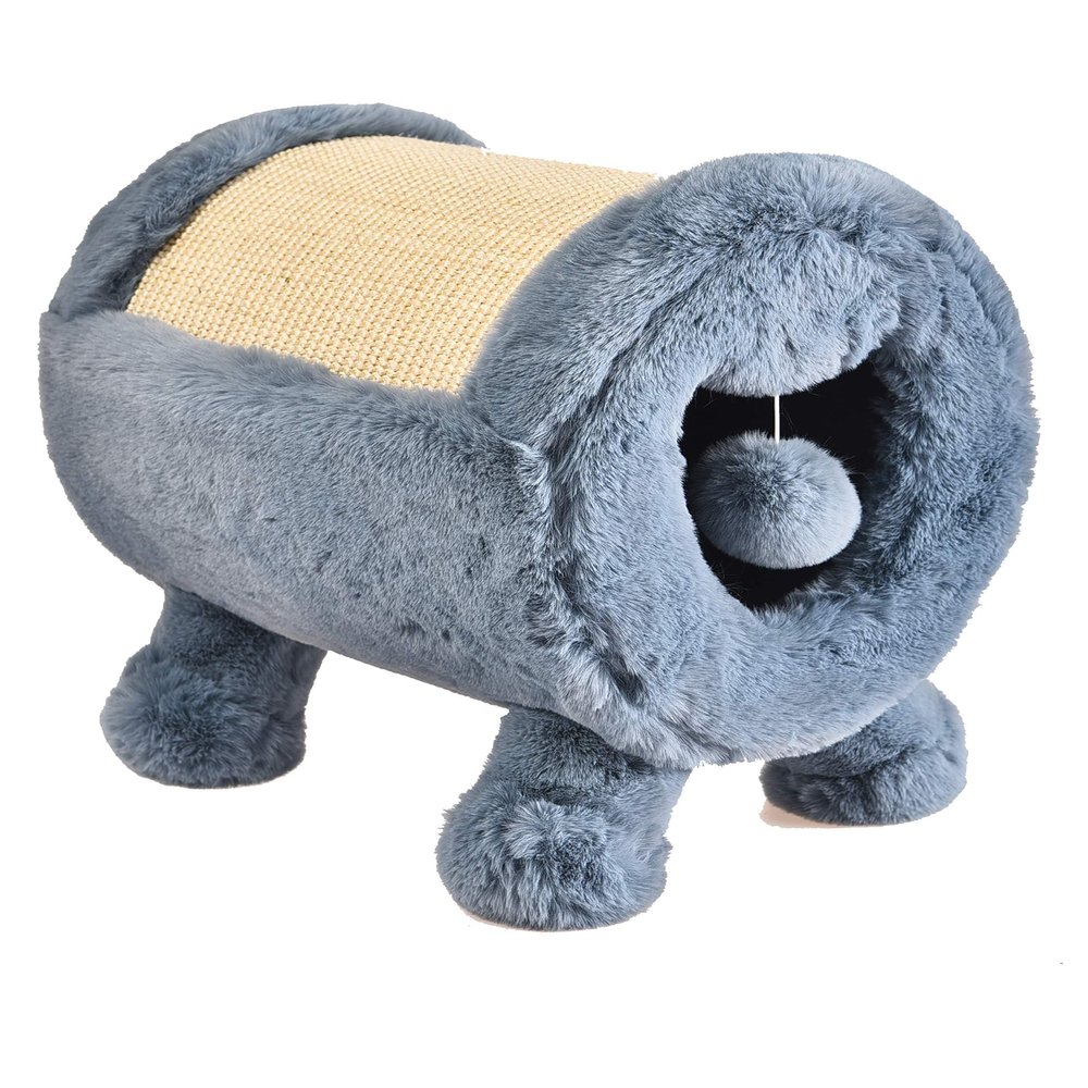 Dehner Premium Lovely Cat Scratching & Cuddle Cave, 30 cm, approx. 40 x 37 cm, plush/sisal, blue/beige