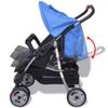 yorten Foldable Twin Stroller with Rain Cover, Steel and Oxford Fabric, Blue and Black view 2