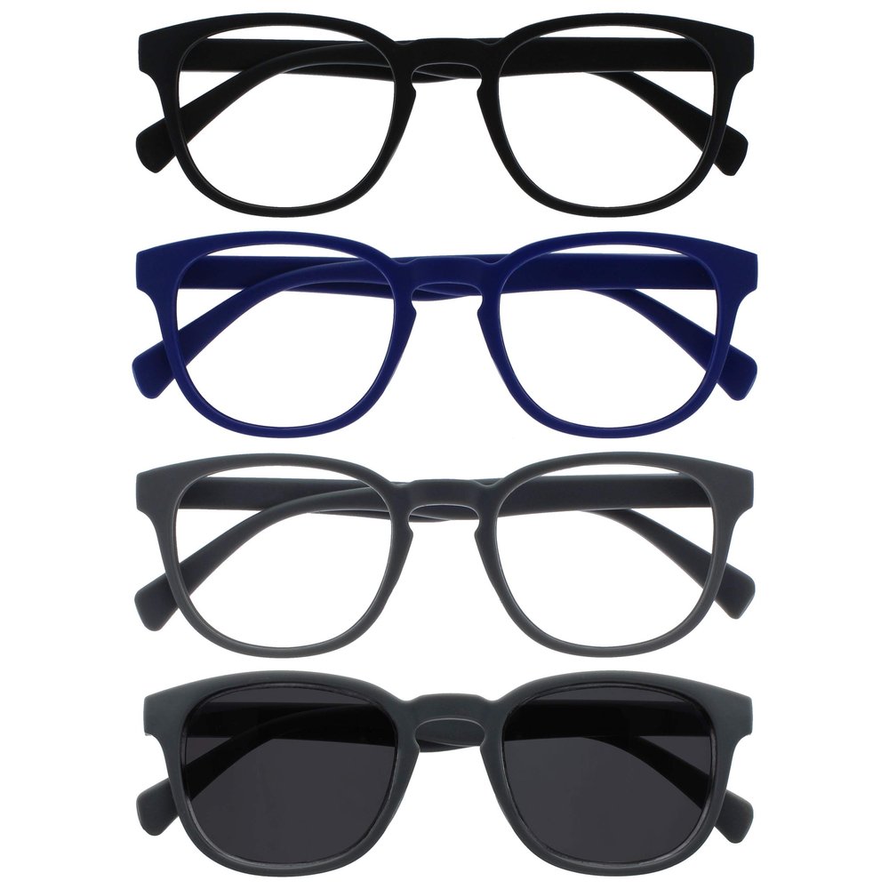 OPULIZE POP Reading Glasses for Women and Men with Reading Sunglasses, 5-Pack, Round Frames, +1.00