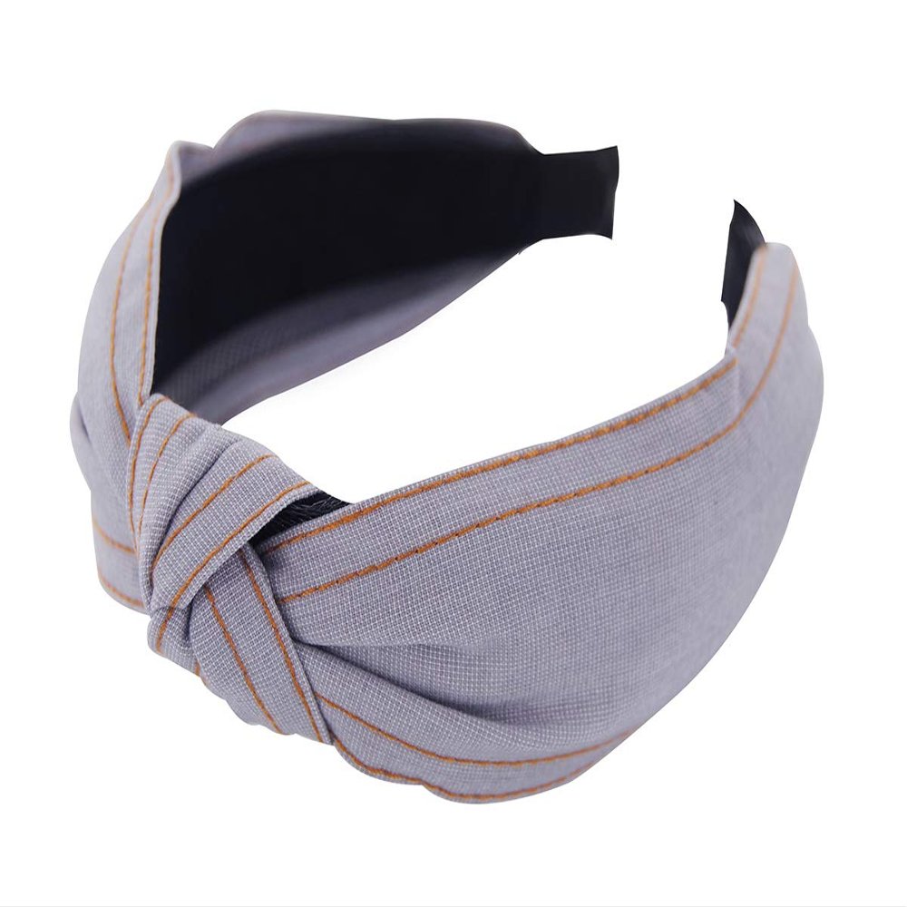 axy HR34J Cotton Headband with Knot and Stitched Line - Vintage (Light Gray)