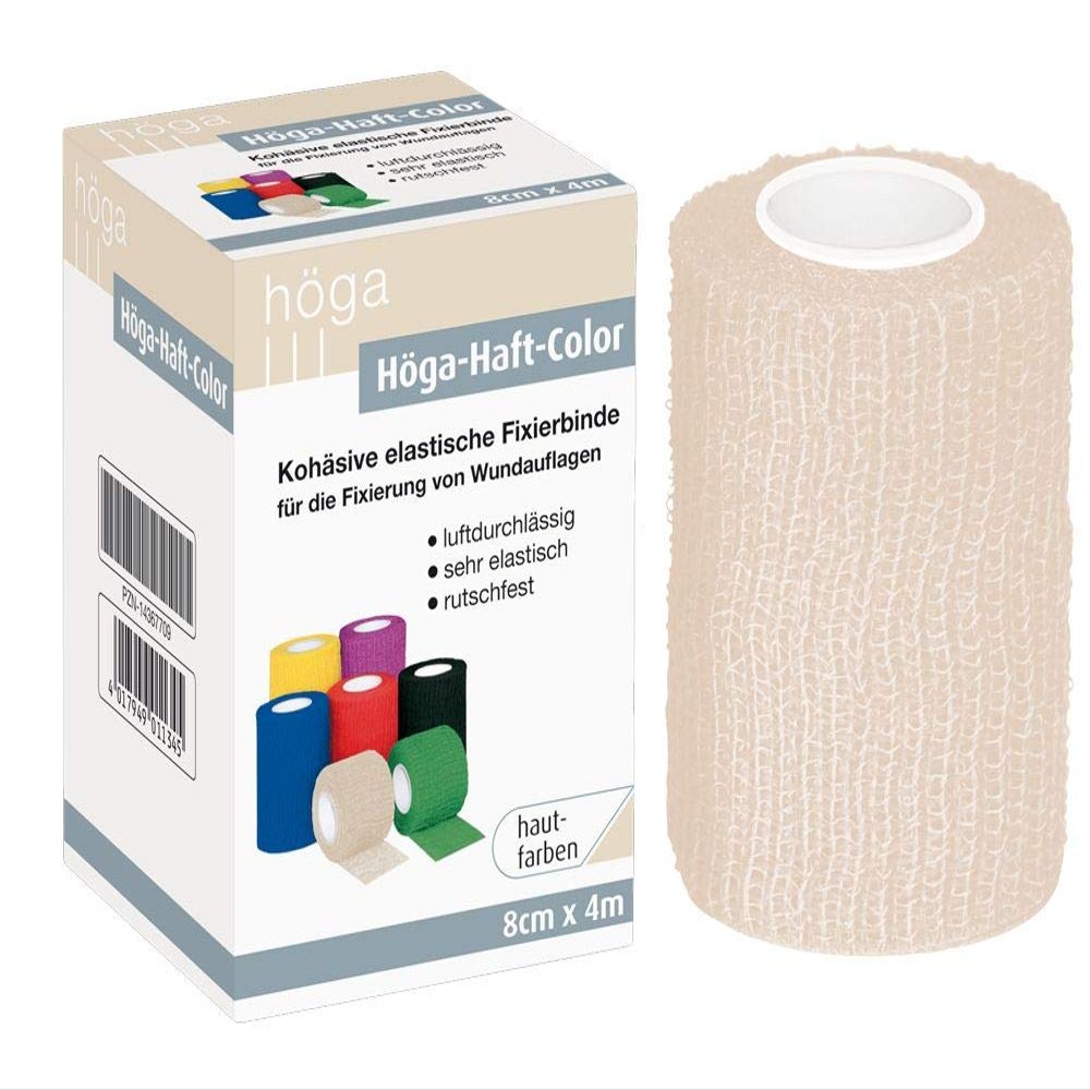 Hga Hga-Haft-Color 8 cm x 4 m, skin-colored, cohesive self-adherent fixation bandage, breathable, highly elastic, non-slip, 33 g