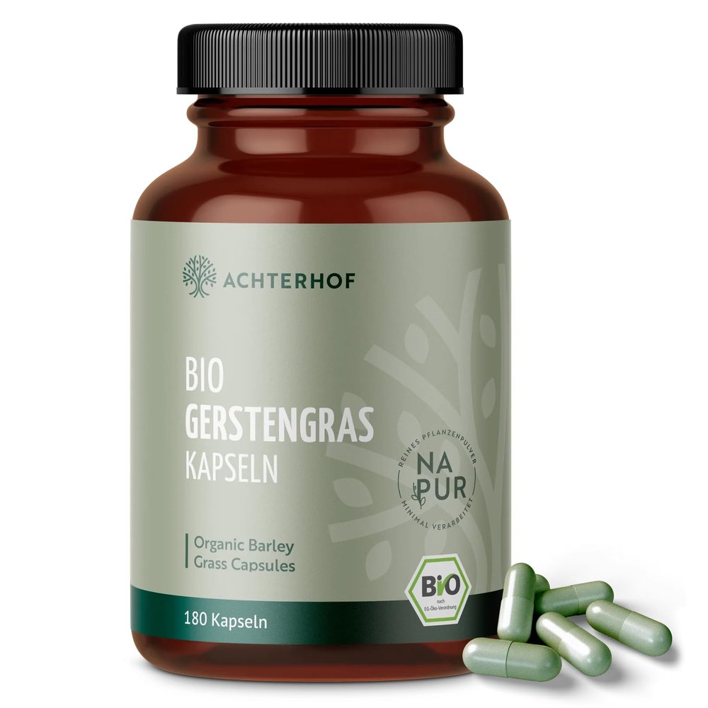 Organic Barley Grass Capsules, 180 Count | 3,000 mg per Daily Dose | Vegan Capsules | vom Achterhof