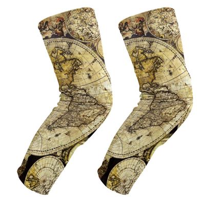 EZIOLY Padded Knee Sleeves, Vintage World Map Basketball Volleyball Honeycomb Design, for Men and Women
