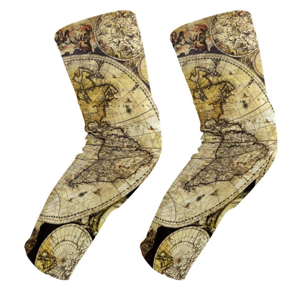 EZIOLY Padded Knee Sleeves, Vintage World Map Basketball Volleyball Honeycomb Design, for Men and Women