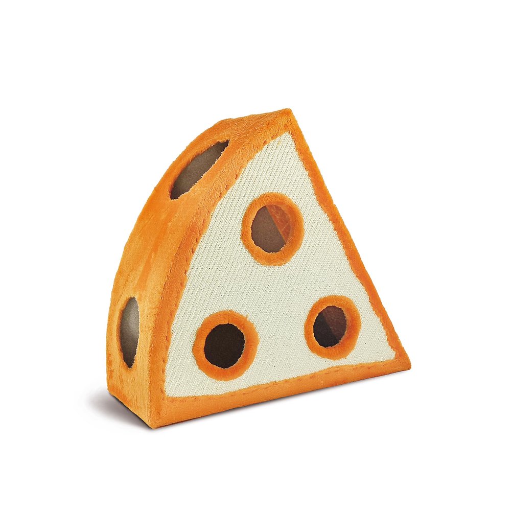 CAT&RINA Cat Scratching Tree and House in the Shape of a Cheese Slice, Toys Included, for Cats | Multicolor, 60 x 26 x 60 cm