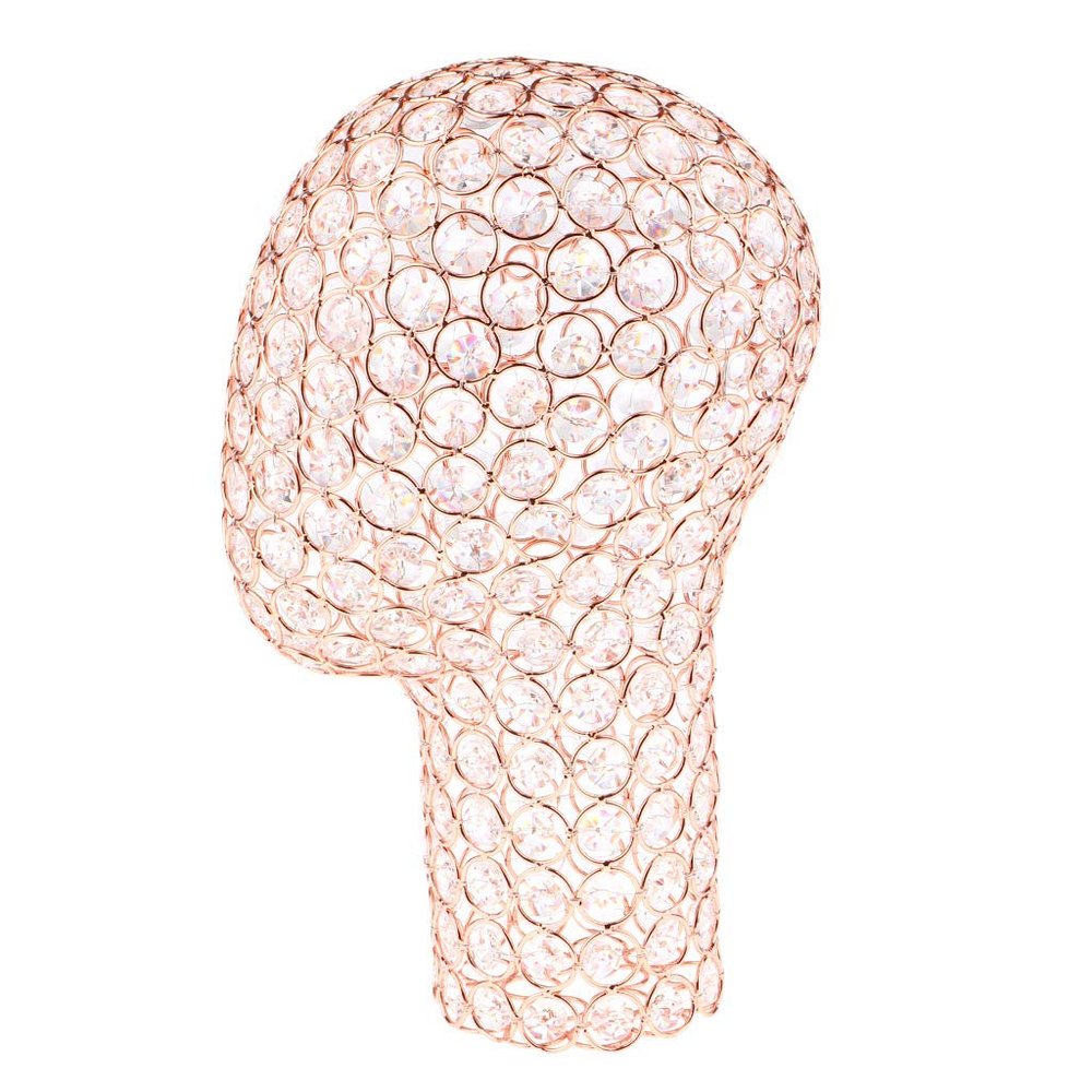 Tubayia 21-Inch Wig Display Head and Stand, Rhinestone Metal, Clear