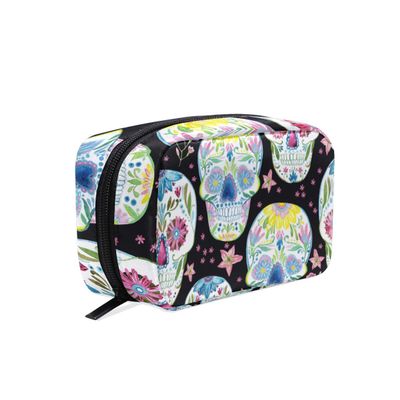 Mnsruu Makeup Bag, Sugar Skull Travel Cosmetic Bag, Brush and Toiletry Bag for Women and Girls