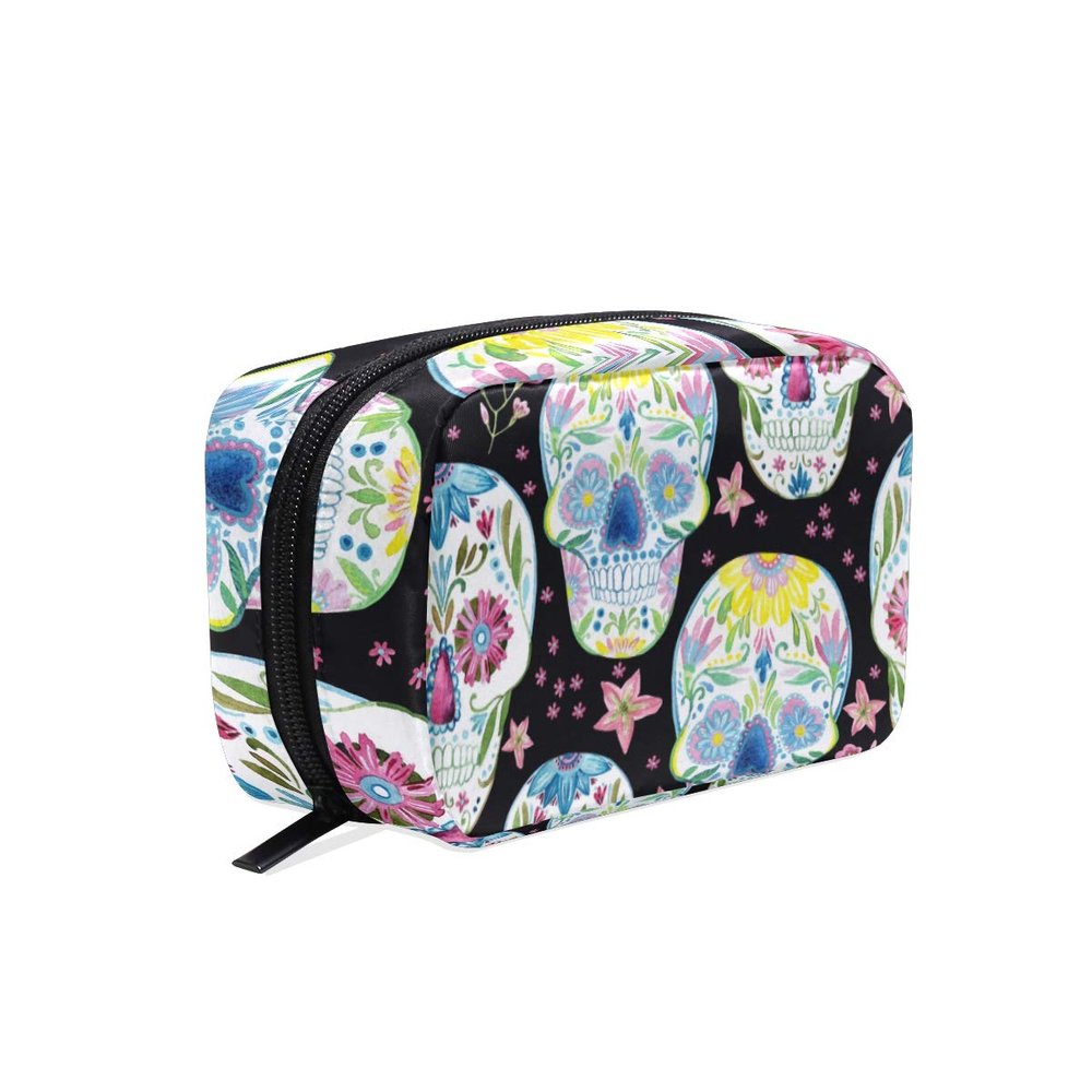 Mnsruu Makeup Bag, Sugar Skull Travel Cosmetic Bag, Brush and Toiletry Bag for Women and Girls