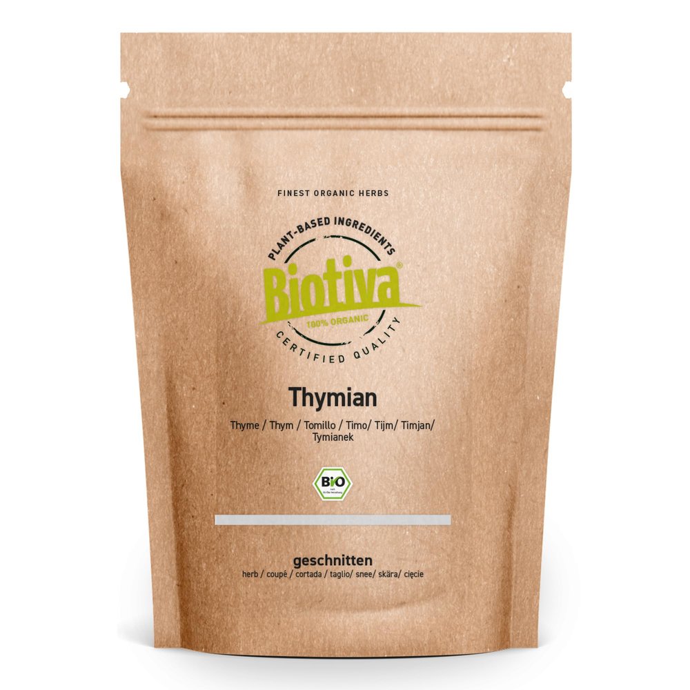 Organic Thyme Herb 200 g – Cut Thymus vulgaris – Medicinal Plant 2006 – Bottled and Inspected in Germany – Biotiva