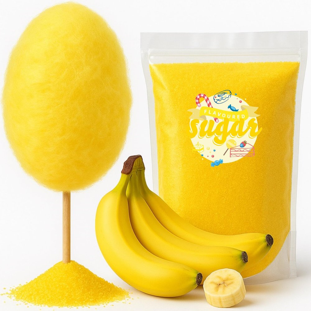 Banana-Flavored Cotton Candy Sugar, Yellow, 100 g