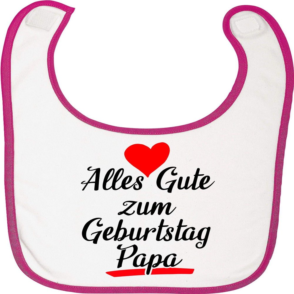 Kleckerliese Baby Bib with Velcro, “Happy Birthday, Dad,” Fuchsia/White