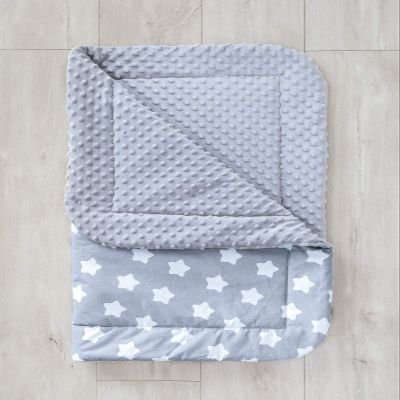 LOOLAY Baby Blanket 80 x 100 cm, Cotton and Minky Fleece, Gray Gingerbread Stars/Gray Minky