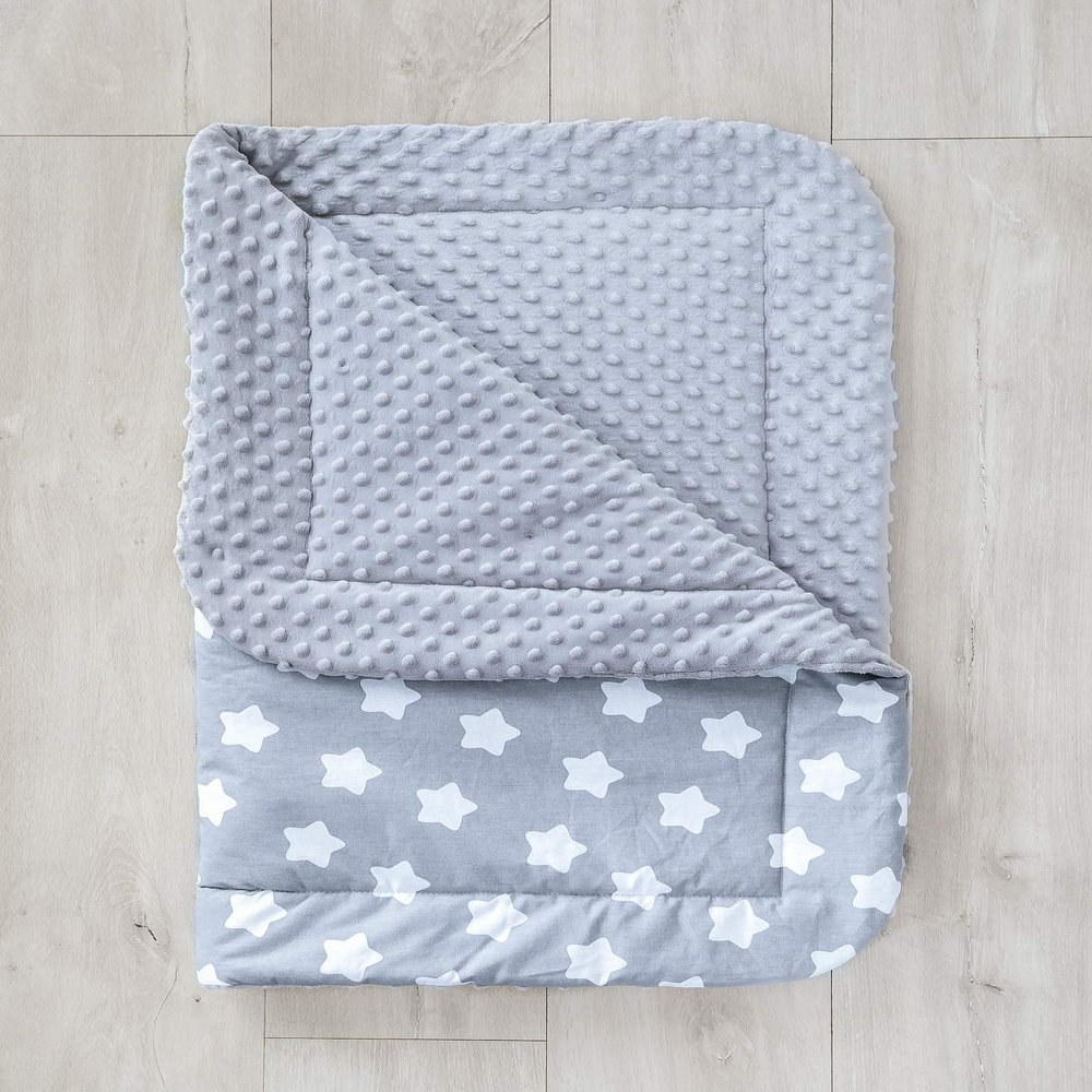 LOOLAY Baby Blanket 80 x 100 cm, Cotton and Minky Fleece, Gray Gingerbread Stars/Gray Minky