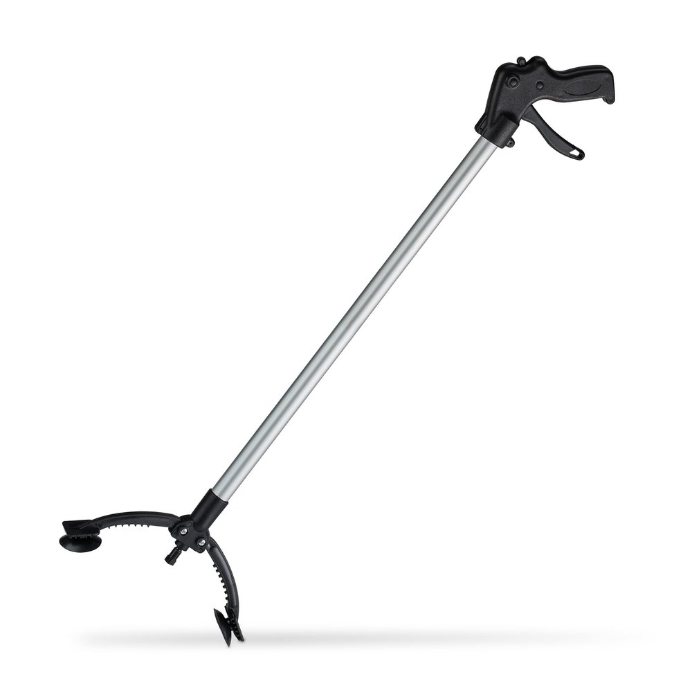 Relaxdays Grabber Tool, Litter Picker, Arm Extension, Reaching Aid for Seniors, Aluminum, Plastic, 88 cm, Black/Silver