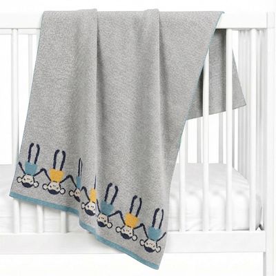 Sevira Kids Organic Cotton Baby Blanket, Knitted Monkey Design