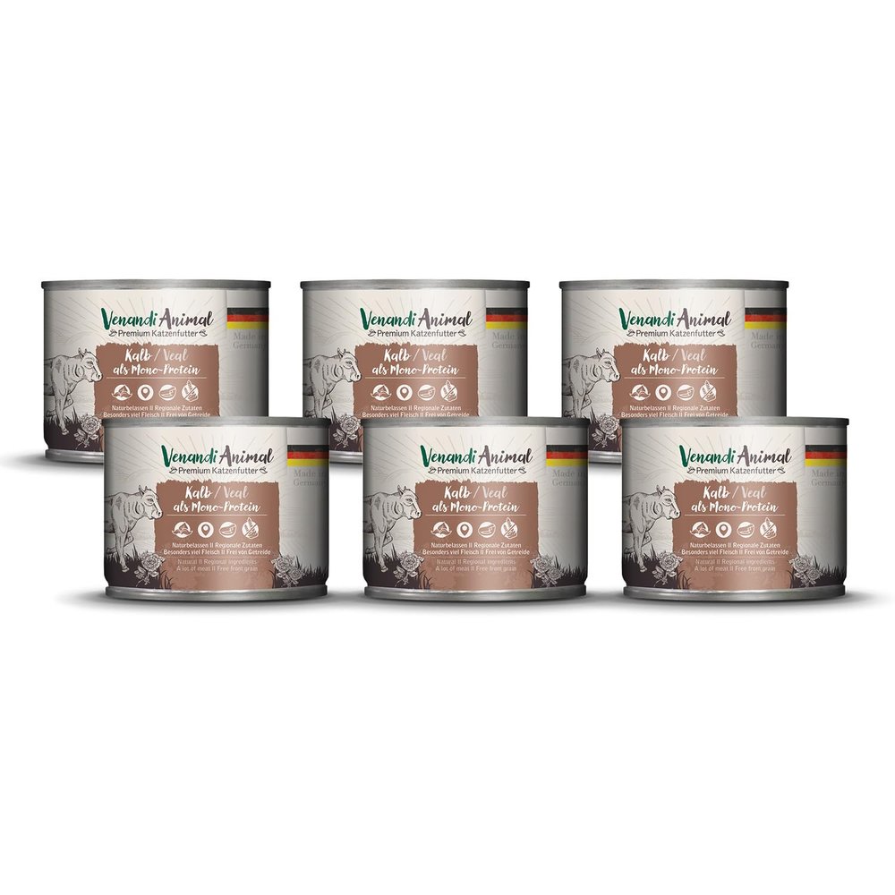 Venandi Animal Premium Cat Food, Veal Monoprotein, Grain-Free Wet Food, 6-Pack (6 x 200 g)