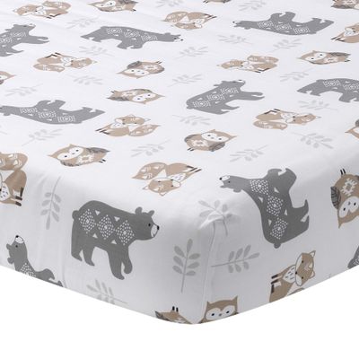 Lambs & Ivy Fitted Crib Sheet, Woodland, White/Gray, 100% Cotton