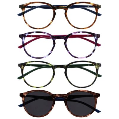 OPULIZE 4-Pack Round Reading Glasses with Sun Readers, +3.00