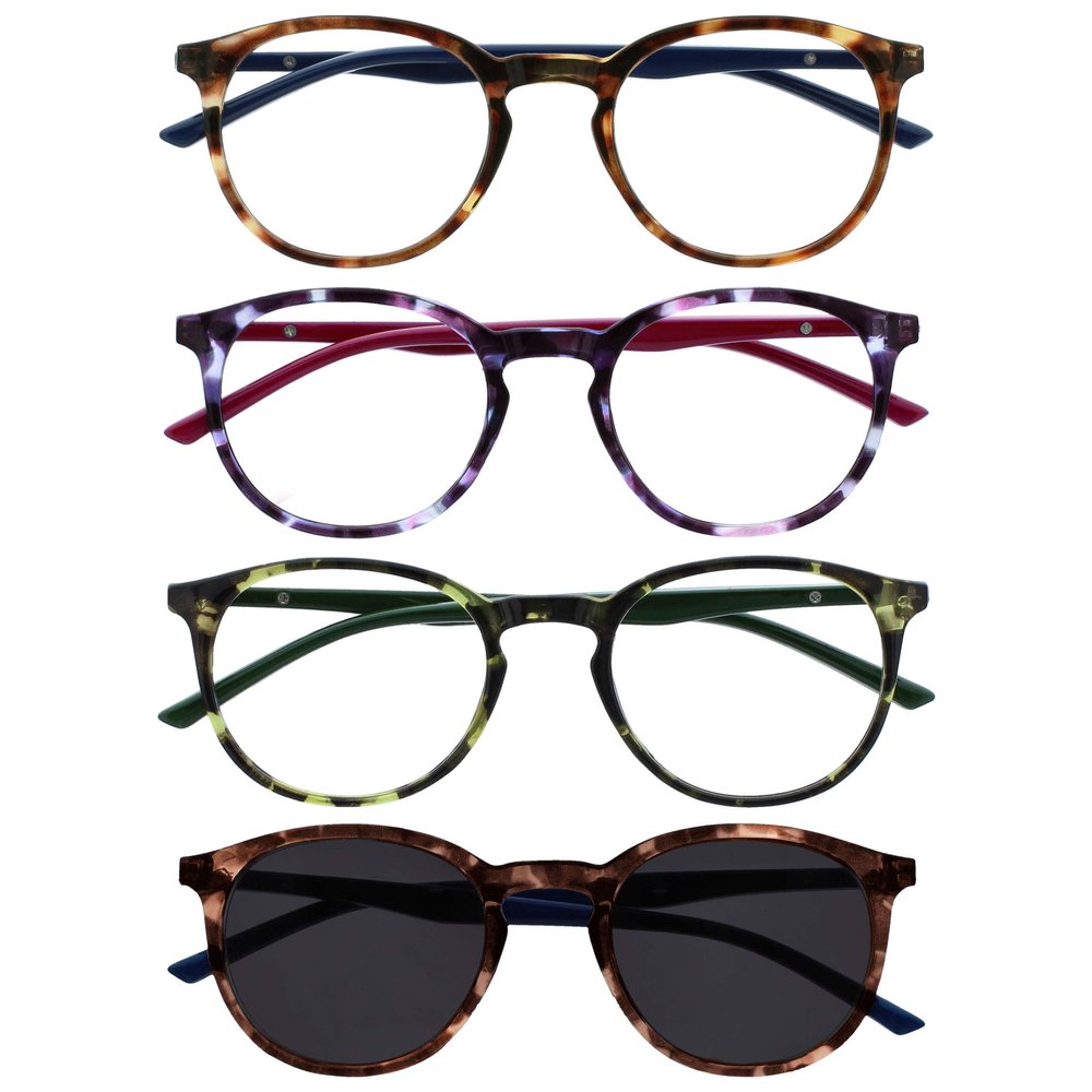 OPULIZE 4-Pack Round Reading Glasses with Sun Readers, +3.00