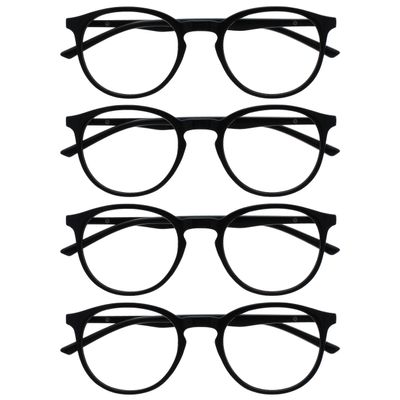 OPULIZE Met Reading Glasses 4-Pack, Slim Round Frame, Spring Hinges, Scratch-Resistant, Black, Men’s and Women’s, RRRR60-1, +1.00