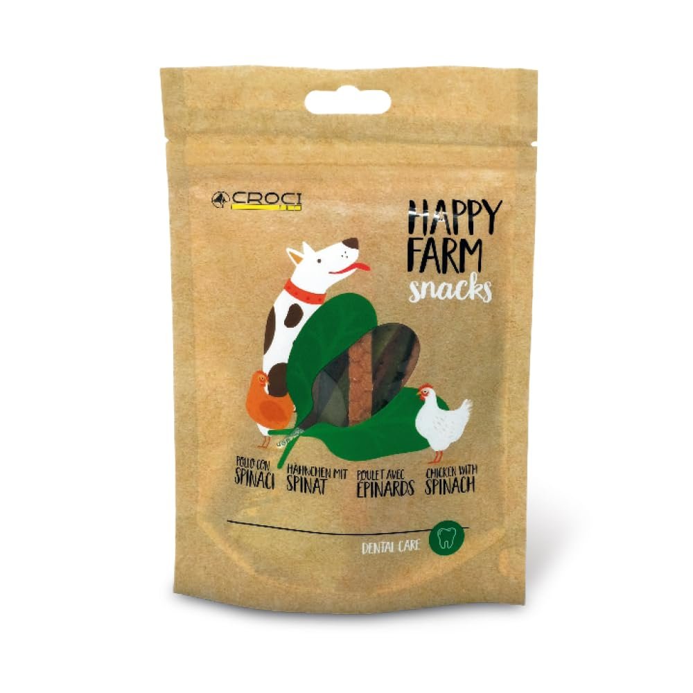 Croci Happy Farm Dog Treats, Natural Snack with Chicken and Spinach, 80g