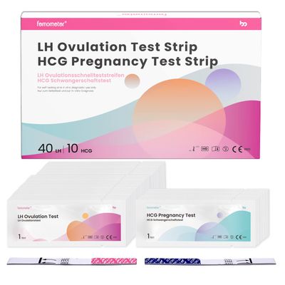 Femometer 40 Ovulation Tests + 10 Pregnancy Tests, 10 mIU/mL, Optimal Sensitivity