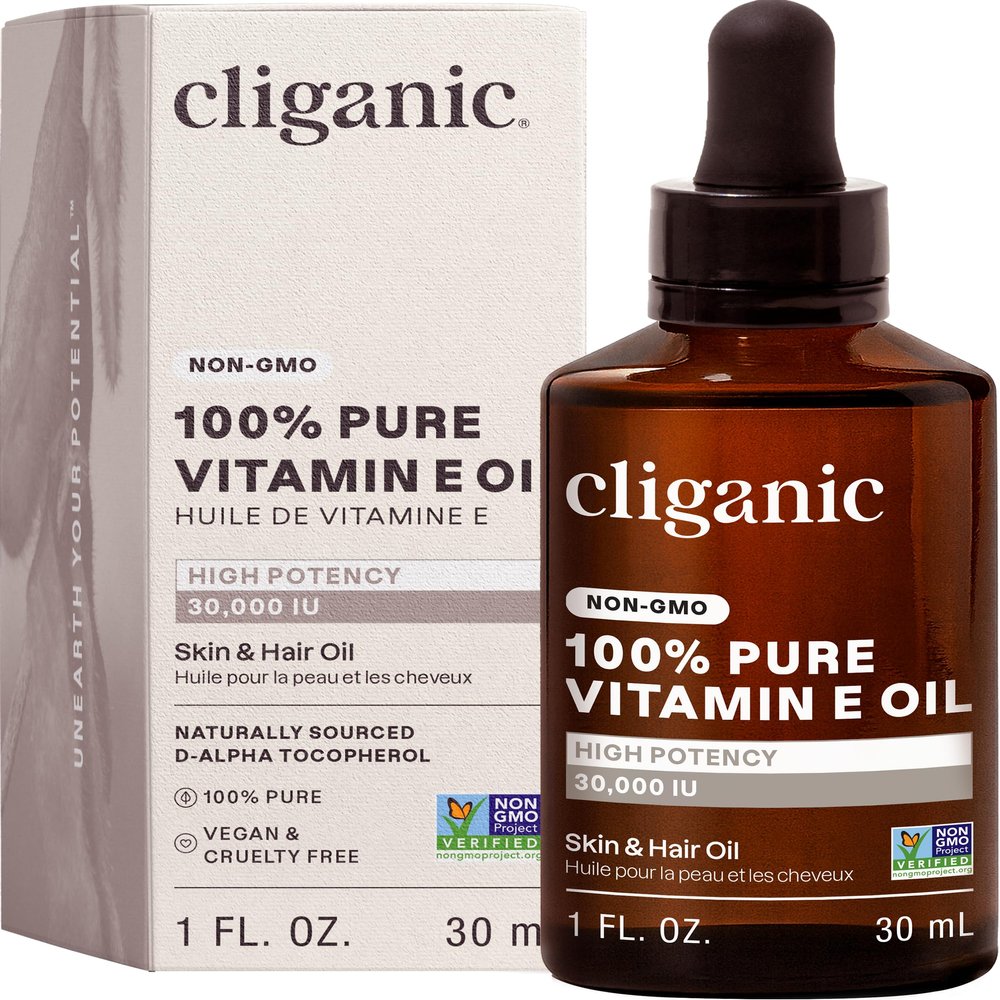 Cliganic 100% Pure Vitamin E Oil for Skin, Hair & Face – 30,000 IU, 30 ml