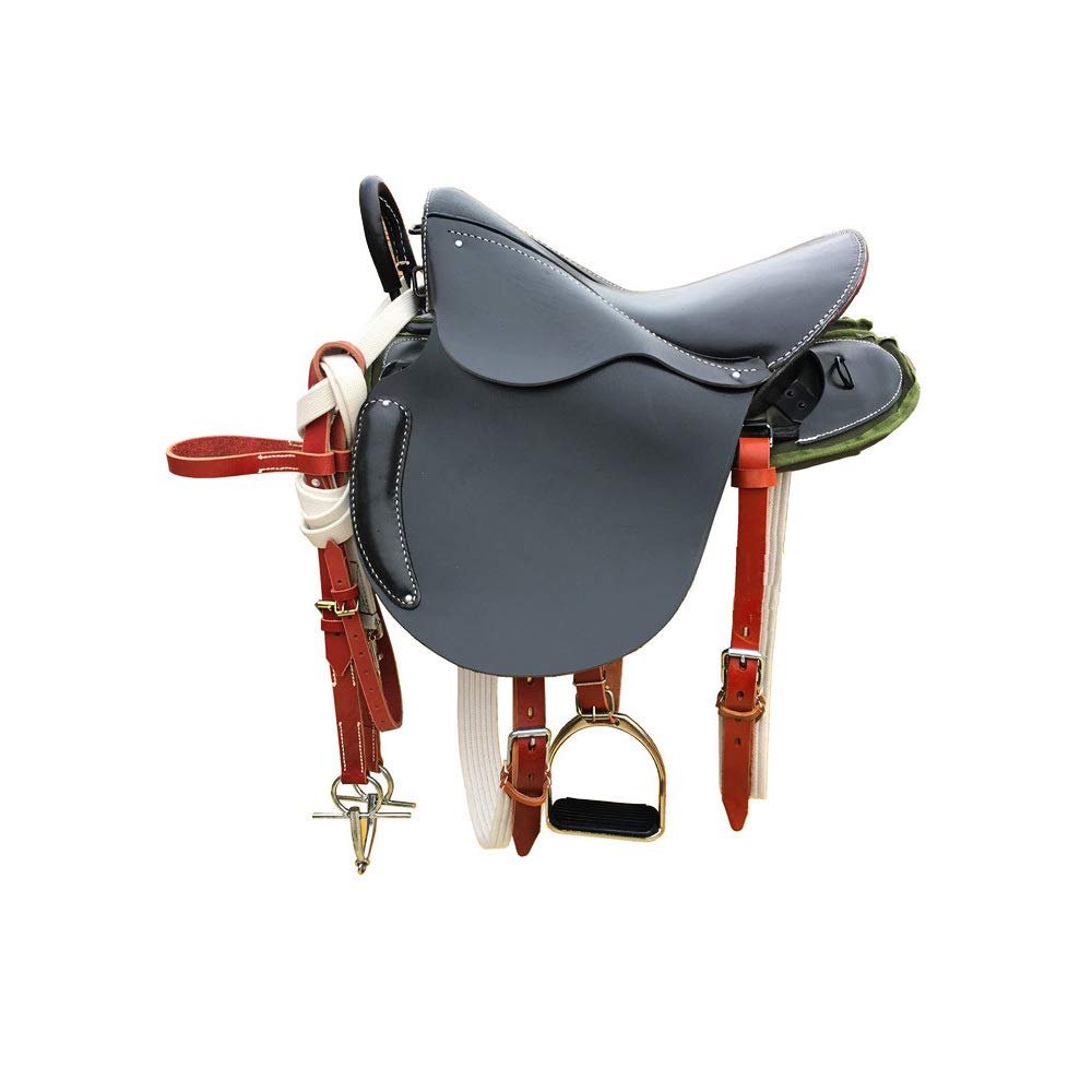 CLBING Horse Saddle with Leather Seat, Safety Handles, Army-Style Full Saddle