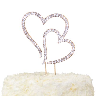 LOVENJOY Two Hearts One Love Rose Gold Rhinestone Wedding Cake Topper