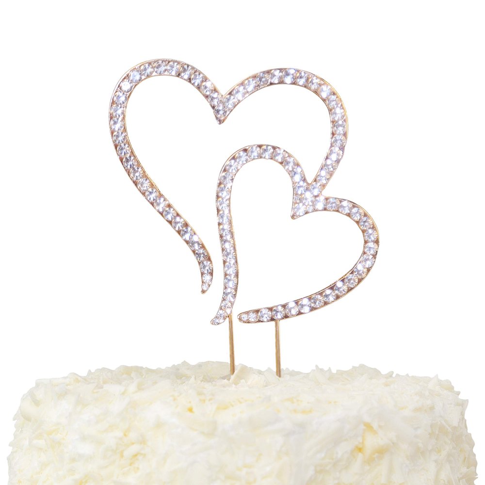 LOVENJOY Two Hearts One Love Rose Gold Rhinestone Wedding Cake Topper