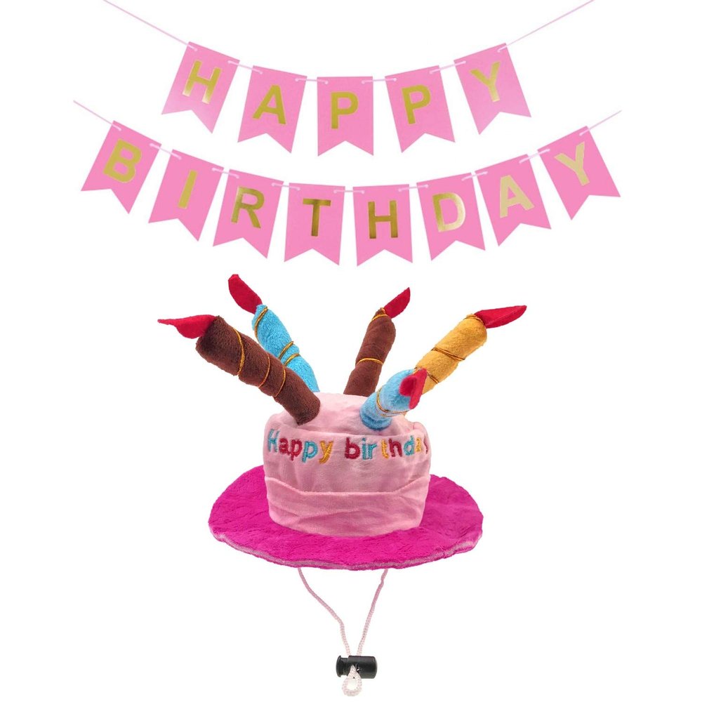JZK Pink Velvet Birthday Hat for Pets