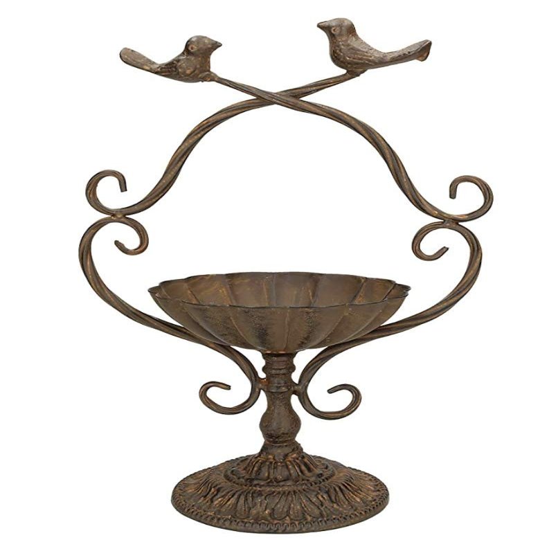 AmaCasa Bird Waterer with Bird Figures and Bird Bath, Rust Brown, 20 x 13 x 32 cm