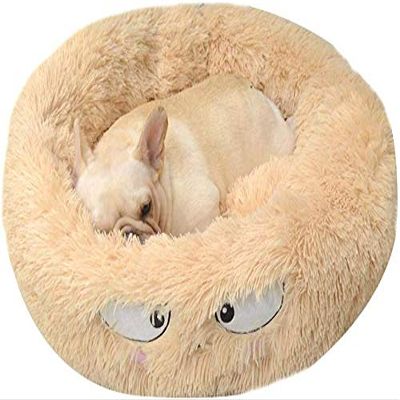 ECOSWAY Plush Donut Snug-Hug Dog & Cat Bed, Warm Soft Thickened Sleeping Mat Cushion, Beige, Medium