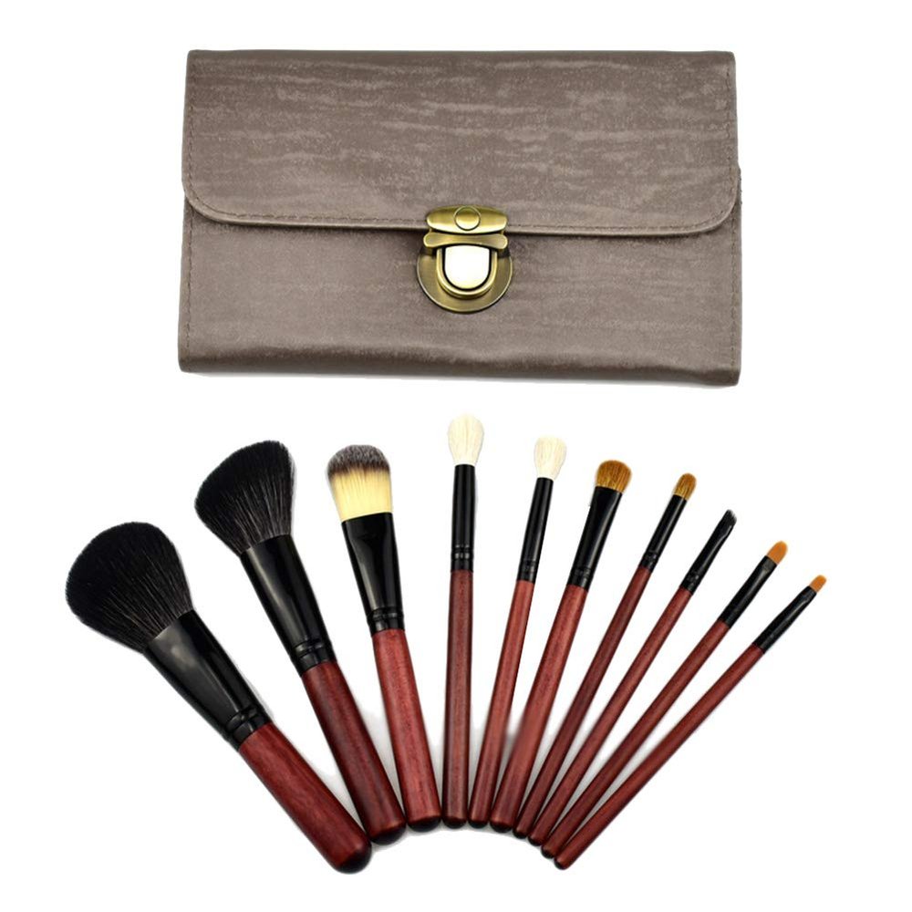 10-Piece Makeup Brush Set with Premium Synthetic Kabuki Brushes and PU Case, Style 4